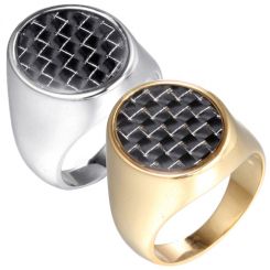**COI Titanium Gold Tone/Silver Ring With Carbon Fiber-7332AA