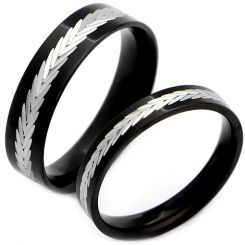 **COI Titanium Black Silver Wedding Couple Band Ring-7335AA