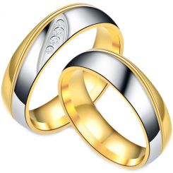 **COI Titanium Gold Tone Silver Wedding Couple Ring-7347AA