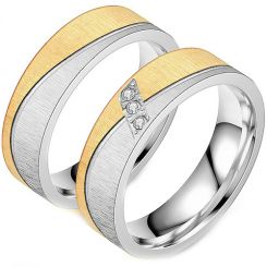 **COI Titanium Gold Tone Silver Wedding Couple Ring-7354AA