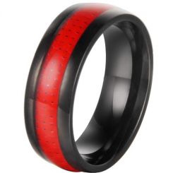 **COI Black Titanium Dome Court Ring With Red Carbon Fiber-7355AA