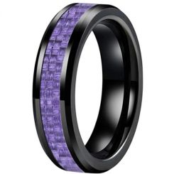 **COI Black Tungsten Carbide Beveled Edges Ring With Purple Carbon Fiber-7360AA