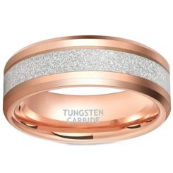 **COI Rose Tungsten Carbide Beveled Edges Ring With Meteorite-7364AA