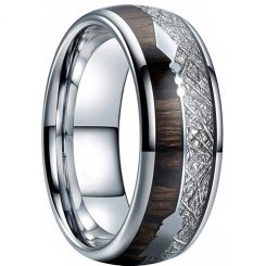 **COI Titanium Black/Silver Meteorite & Wood Dome Court Ring With Arrows-7370AA