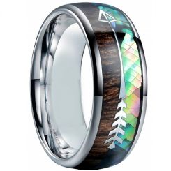 **COI Titanium Abalone Shell & Wood Dome Court Ring With Arrow-7376AA