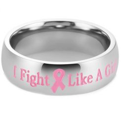 **COI Titanium Rose Silver I Fight Like A Girl Breast Cancer Dome Court Ring-7382AA
