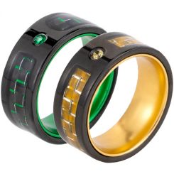 **COI Titanium Black Green/Yellow Carbon Fiber Ring With Cubic Zirconia-7384AA