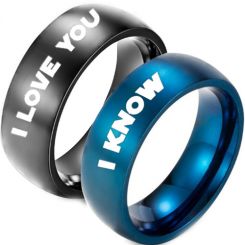 **COI Titanium Black/Blue I know I Love You Dome Court Ring-7392AA