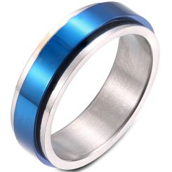 **COI Titanium Blue Silver Step Edges Ring-7412AA