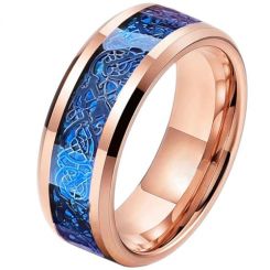 **COI Rose Titanium Blue Dragon Beveled Edges Ring With Carbon Fiber-7431AA