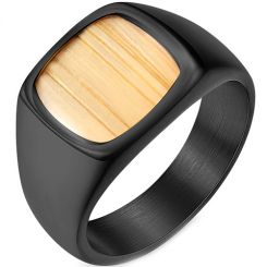 **COI Black Titanium Ring With Wood-7439AA