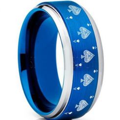**COI Tungsten Carbide Blue Silver Ace of Spades Beveled Edges Ring-7449AA