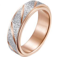 **COI Titanium Gold Tone/Rose Silver Sandblasted Grooves Step Edges Ring-7454AA