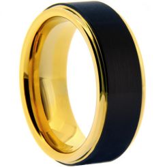 **COI Tungsten Carbide Black Gold Tone Step Edges Ring-7466BB
