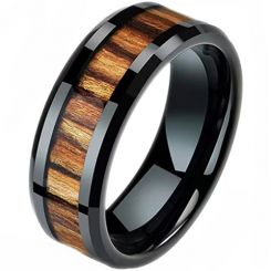 **COI Black Titanium Beveled Edges Ring With Zebra Wood-7484BB