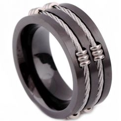 **COI Black Titanium Ring With Double Wire-7497AA