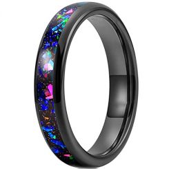 **COI Black Tungsten Carbide Crushed Opal Dome Court Ring-7499AA