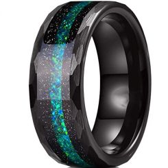 **COI Black Tungsten Carbide Crushed Opal Faceted Ring-7502AA