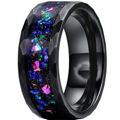 **COI Black Tungsten Carbide Crushed Opal Faceted Ring-7503AA