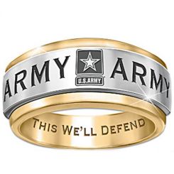 **COI Titanium Gold Tone Silver U.S Army Step Edges Ring-7510AA