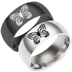 **COI Tungsten Carbide Black/Silver Butterfly Dome Court Ring-7520AA
