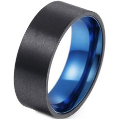 **COI Titanium Black Blue Pipe Cut Flat Ring-7522AA