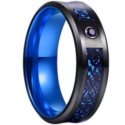 **COI Titanium Black Blue Dragon Beveled Edges Ring With Created Blue Sapphire-7525AA