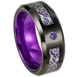 **COI Titanium Black Purple Dragon Beveled Edges Ring With Cubic Zirconia-7528AA