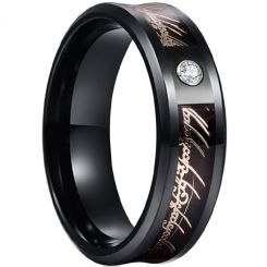 **COI Black Titanium Lord of The Ring Beveled Edges Ring With Cubic Zirconia-7529AA