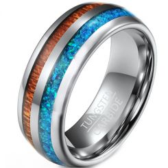 **COI Tungsten Carbide Crushed Opal & Wood Dome Court Ring-7534AA