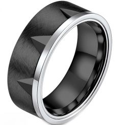 **COI Titanium Silver/Black Silver Grooves Ring-7546AA