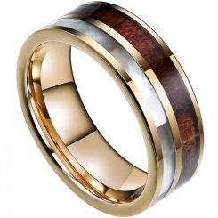 **COI Gold Tone Titanium Abalone Shell & Wood Ring-7569AA