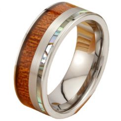 **COI Tungsten Carbide Abalone Shell & Wood Ring-7579AA
