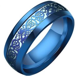 **COI Blue Tungsten Carbide Dragon Beveled Edges Ring-7584AA