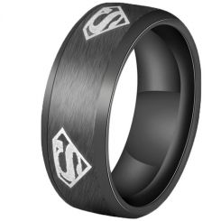 **COI Tungsten Carbide Black/Gold Tone/Silver Super Man Beveled Edges Ring-7590AA