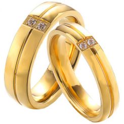**COI Gold Tone Titanium Center Groove Ring With Cubic Zirconia-7596AA