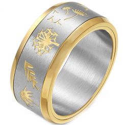 **COI Titanium Gold Tone Silver Dandelion Beveled Edges Ring-7601AA
