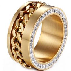 **COI Gold Tone Titanium Keychain Link Ring With Cubic Zirconia-7613AA