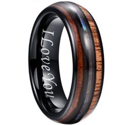 **COI Black Tungsten Carbide Abalone Shell & Wood Dome Court Ring-7622AA