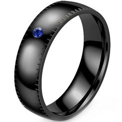 **COI Black Titanium Dome Court Ring With Created Blue Sapphire-7626AA