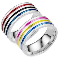 **COI Titanium Rainbow Pride Triple Grooves Pipe Cut Flat Ring-7627AA