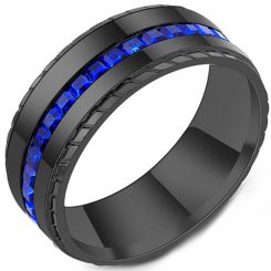 **COI Black Titanium Ring With Created Blue Sapphire-7638AA