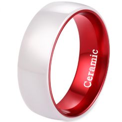 **COI Tungsten Carbide Red White Ceramic Dome Court Ring-7648AA
