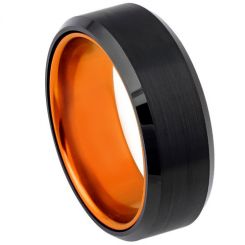 **COI Tungsten Carbide Black Orange Beveled Edges Ring-7651AA