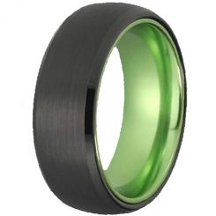 **COI Tungsten Carbide Black Green Beveled Edges Ring-7656AA