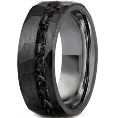 **COI Black Tungsten Carbide Hammered Ring With Meteorite-7663AA