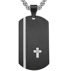 COI Titanium Black Gold Tone/Silver Pendant With Cross and Cubic Zirconia-7668AA