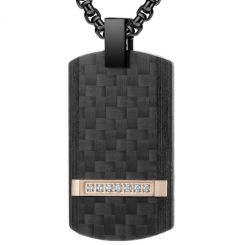 COI Titanium Black Rose/Silver Pendant With Cubic Zirconia and Carbon Fiber-7669AA