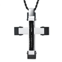 COI Titanium Black Silver Cross Pendant With Wire-7695AA