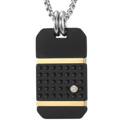 COI Titanium Black Gold Tone Tag Pendant With Cubic Zirconia-7714AA